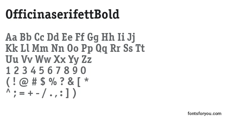 A fonte OfficinaserifettBold – alfabeto, números, caracteres especiais