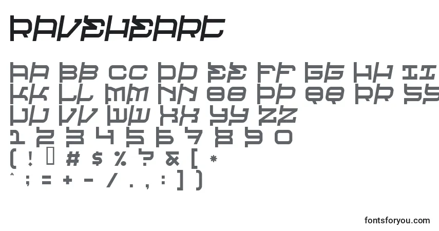 Schriftart Raveheart – Alphabet, Zahlen, spezielle Symbole