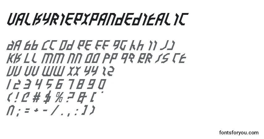 A fonte ValkyrieExpandedItalic – alfabeto, números, caracteres especiais