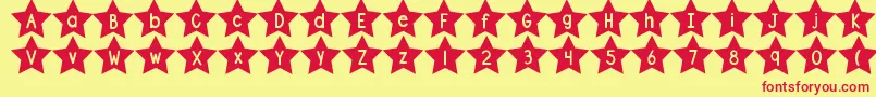 DjbShapeUpStars-fontti – punaiset fontit keltaisella taustalla