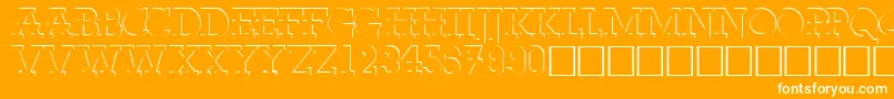 FabdecocapssskRegular-Schriftart – Weiße Schriften auf orangefarbenem Hintergrund