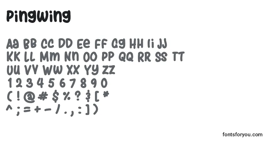 Schriftart Pingwing – Alphabet, Zahlen, spezielle Symbole
