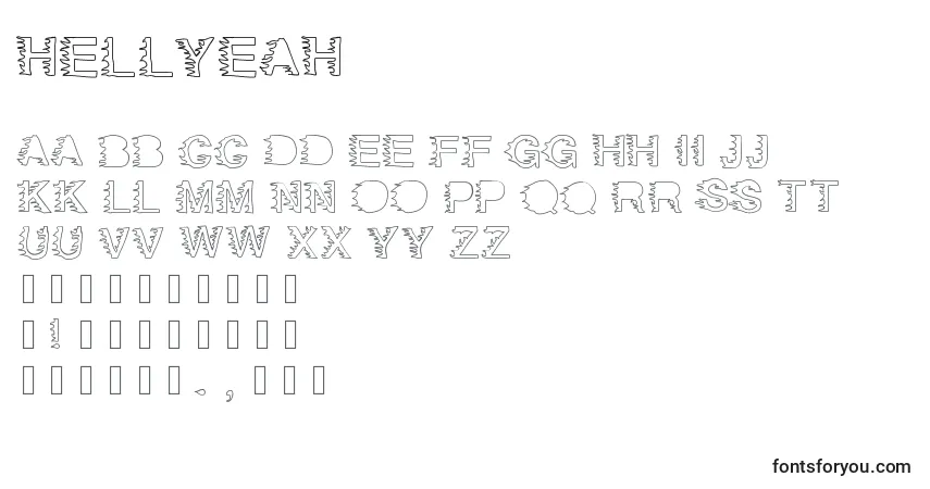 Czcionka Hellyeah – alfabet, cyfry, specjalne znaki