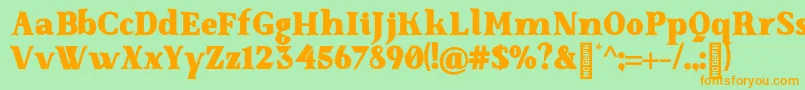 Weitere Informationen zur SenzabellaBlack-Schriftart SenzabellaBlack-Schriftart – Orangefarbene Schriften auf grünem Hintergrund