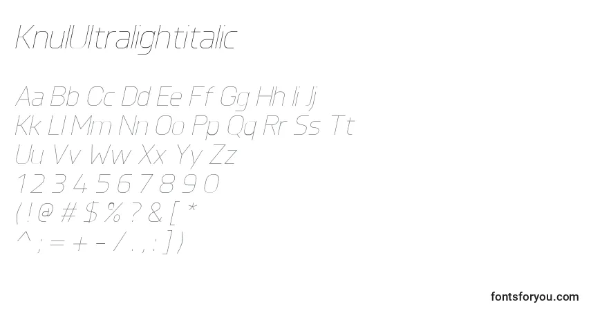 KnulUltralightitalic-fontti – aakkoset, numerot, erikoismerkit