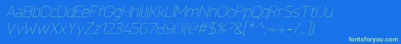 KnulUltralightitalic-Schriftart – Grüne Schriften auf blauem Hintergrund