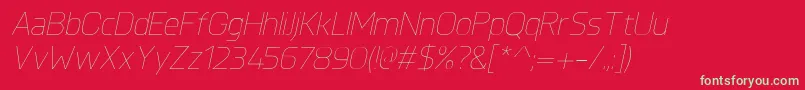 KnulUltralightitalic-fontti – vihreät fontit punaisella taustalla