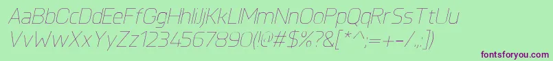 KnulUltralightitalic Font – Purple Fonts on Green Background