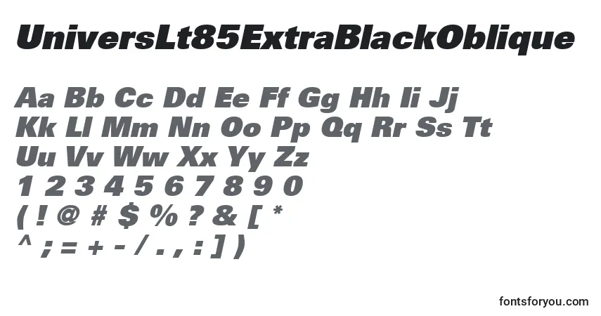 Шрифт UniversLt85ExtraBlackOblique – алфавит, цифры, специальные символы