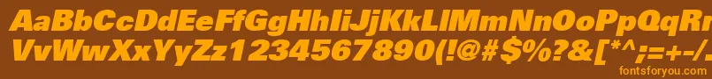 UniversLt85ExtraBlackOblique-Schriftart – Orangefarbene Schriften auf braunem Hintergrund