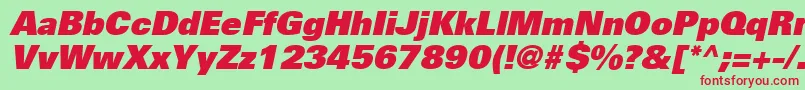 UniversLt85ExtraBlackOblique-Schriftart – Rote Schriften auf grünem Hintergrund