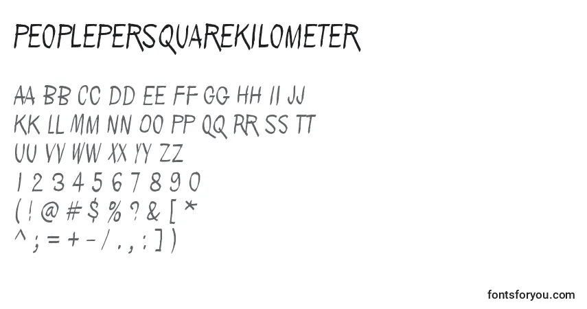 Czcionka PeoplePerSquareKilometer – alfabet, cyfry, specjalne znaki