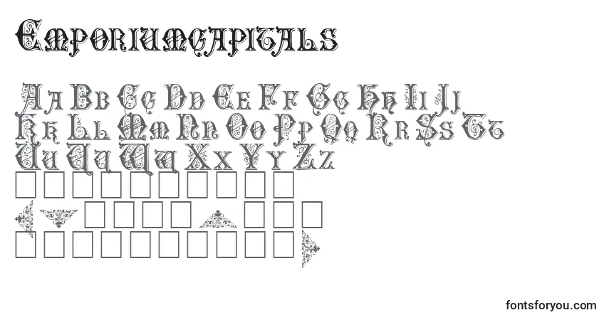 A fonte Emporiumcapitals – alfabeto, números, caracteres especiais