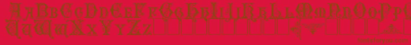 Weitere Informationen zur Emporiumcapitals-Schriftart Emporiumcapitals-Schriftart – Braune Schriften auf rotem Hintergrund