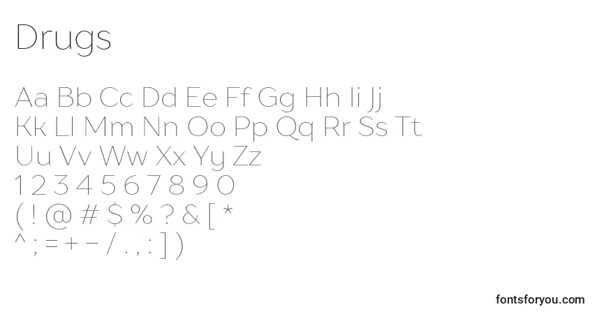 Drugs Font – alphabet, numbers, special characters