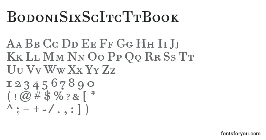 A fonte BodoniSixScItcTtBook – alfabeto, números, caracteres especiais