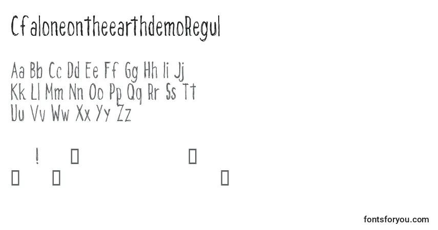 A fonte CfaloneontheearthdemoRegul – alfabeto, números, caracteres especiais