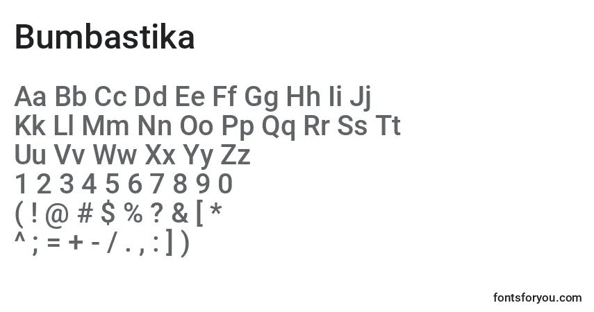 Schriftart Bumbastika – Alphabet, Zahlen, spezielle Symbole