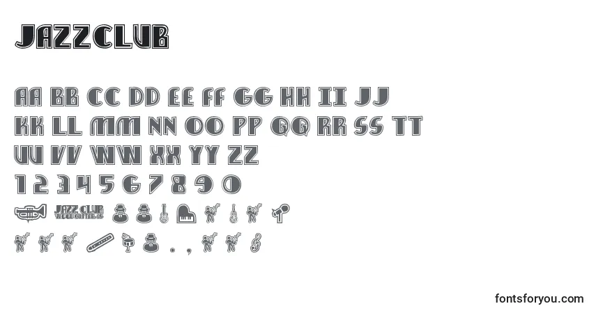 Czcionka JazzClub – alfabet, cyfry, specjalne znaki