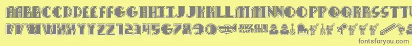 JazzClub-fontti – harmaat kirjasimet keltaisella taustalla