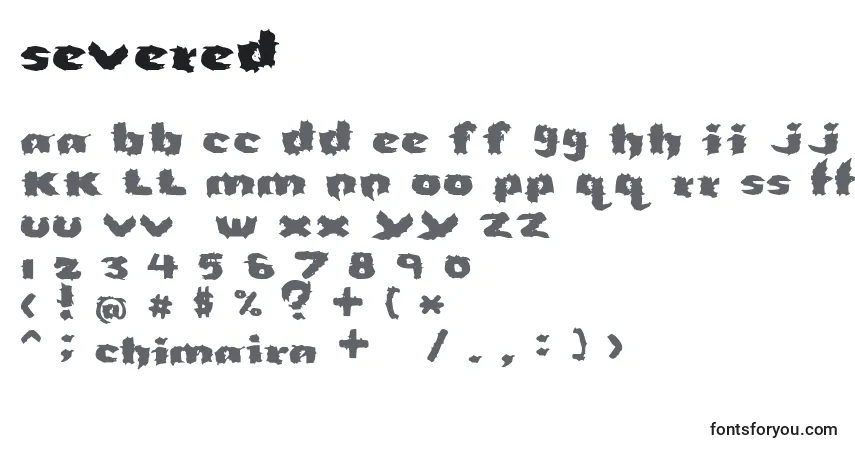 Czcionka Severed – alfabet, cyfry, specjalne znaki