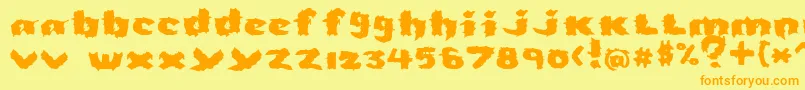 Severed-Schriftart – Orangefarbene Schriften auf gelbem Hintergrund
