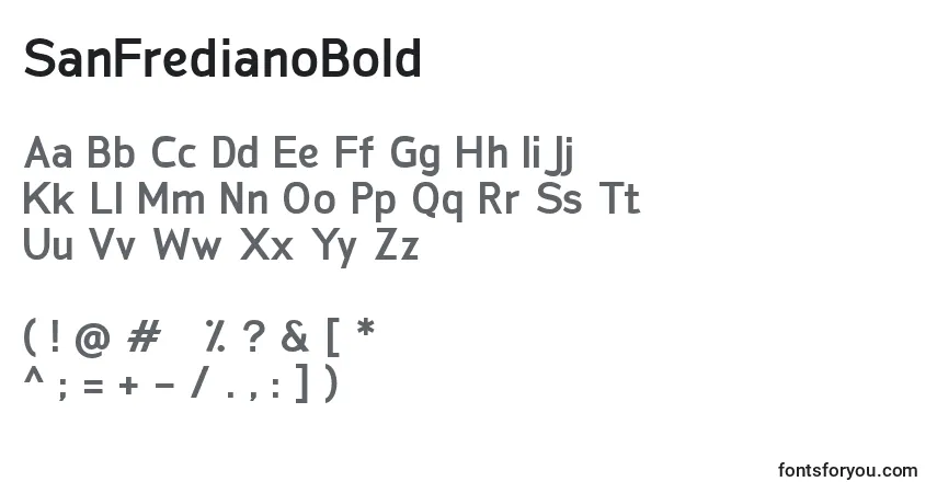A fonte SanFredianoBold – alfabeto, números, caracteres especiais