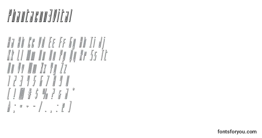 A fonte Phantacon3Dital – alfabeto, números, caracteres especiais