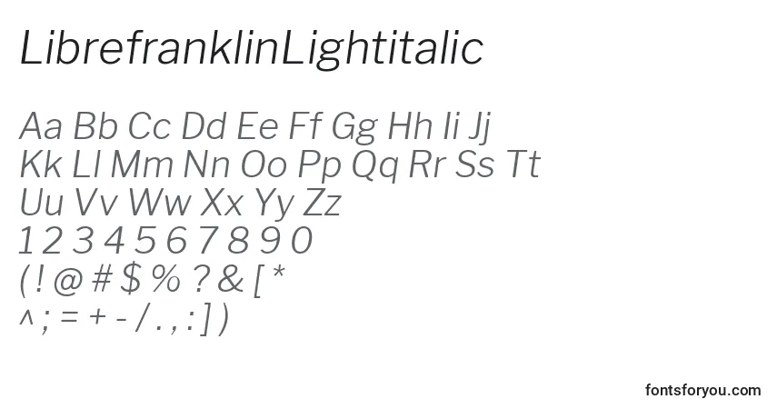 Schriftart LibrefranklinLightitalic (4358) – Alphabet, Zahlen, spezielle Symbole