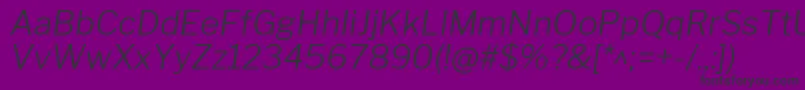 Weitere Informationen zur LibrefranklinLightitalic-Schriftart LibrefranklinLightitalic-Schriftart – Schwarze Schriften auf violettem Hintergrund