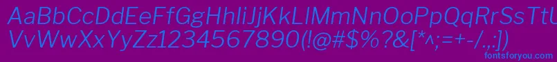 フォントLibrefranklinLightitalic – 紫色の背景に青い文字