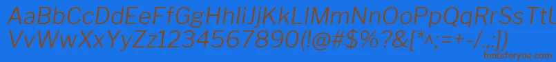 フォントLibrefranklinLightitalic – 茶色の文字が青い背景にあります。