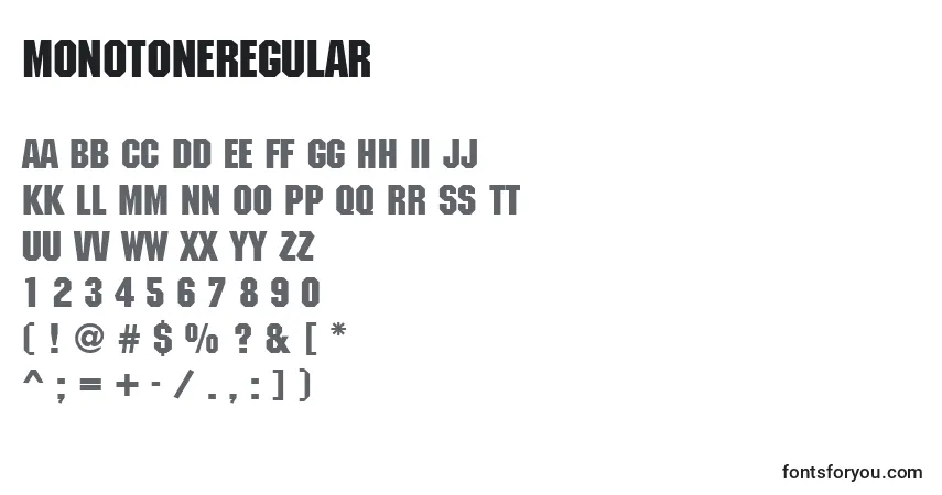 Шрифт MonotoneRegular – алфавит, цифры, специальные символы