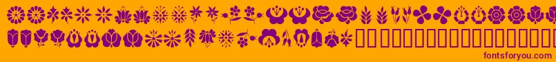 Weitere Informationen zur KalocsaiFlowers-Schriftart KalocsaiFlowers-Schriftart – Violette Schriften auf orangefarbenem Hintergrund