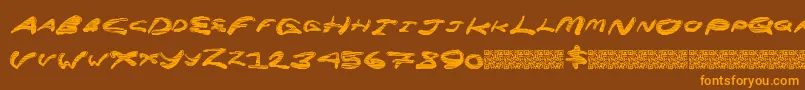 フォントSuperrocket – オレンジ色の文字が茶色の背景にあります。