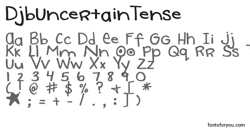 A fonte DjbUncertainTense – alfabeto, números, caracteres especiais