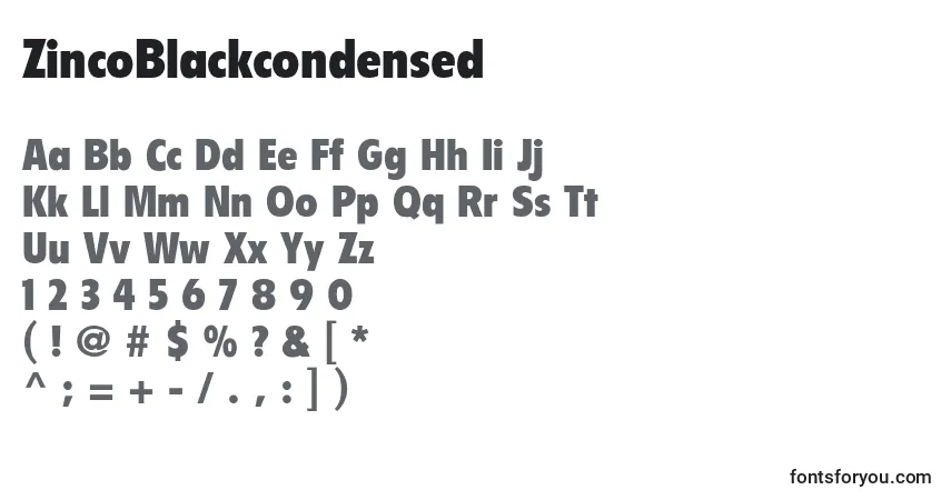 Czcionka ZincoBlackcondensed – alfabet, cyfry, specjalne znaki