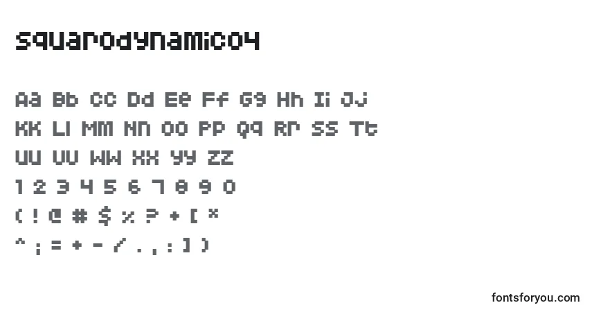 Czcionka Squarodynamic04 – alfabet, cyfry, specjalne znaki