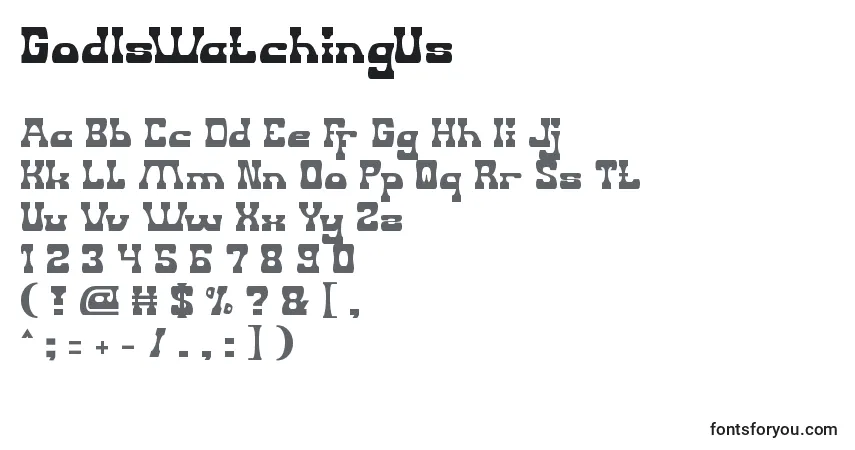 A fonte GodIsWatchingUs – alfabeto, números, caracteres especiais