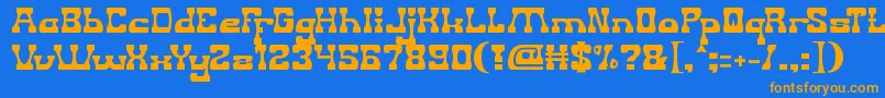 フォントGodIsWatchingUs – オレンジ色の文字が青い背景にあります。