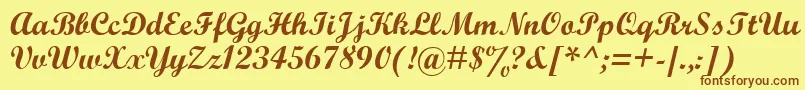 フォントWrexhamScript – 茶色の文字が黄色の背景にあります。