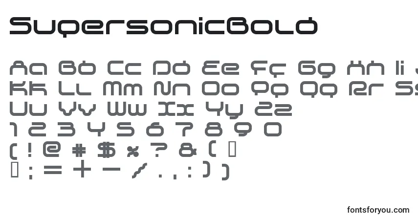A fonte SupersonicBold – alfabeto, números, caracteres especiais
