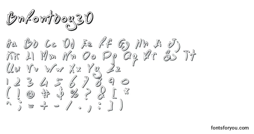 Czcionka BnFontboy3D – alfabet, cyfry, specjalne znaki