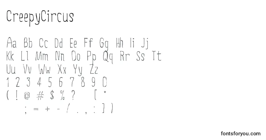 Schriftart CreepyCircus – Alphabet, Zahlen, spezielle Symbole