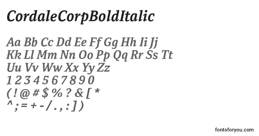 Schriftart CordaleCorpBoldItalic – Alphabet, Zahlen, spezielle Symbole