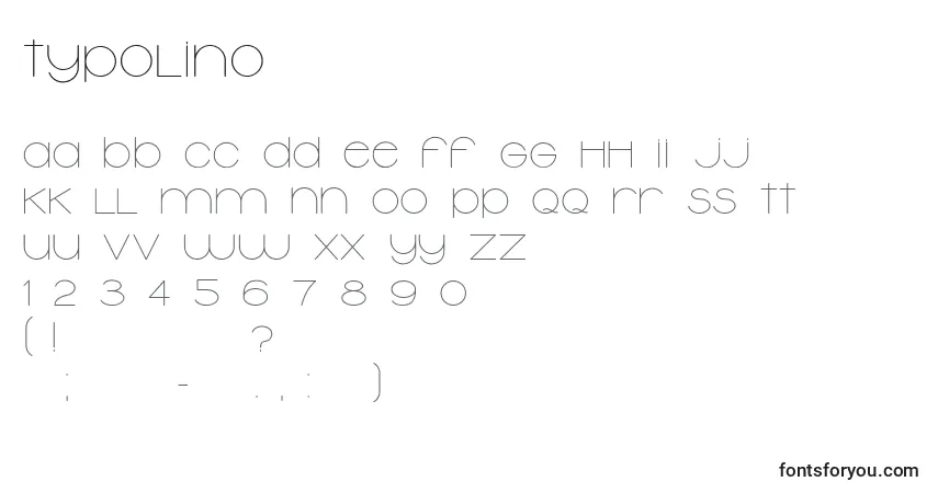 A fonte Typolino – alfabeto, números, caracteres especiais