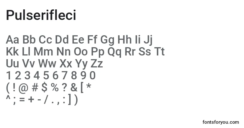 Schriftart Pulserifleci – Alphabet, Zahlen, spezielle Symbole