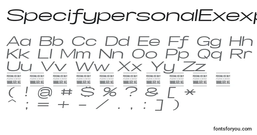 Czcionka SpecifypersonalExexpmediumital – alfabet, cyfry, specjalne znaki
