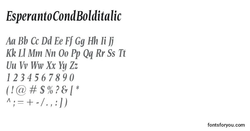 Schriftart EsperantoCondBolditalic – Alphabet, Zahlen, spezielle Symbole