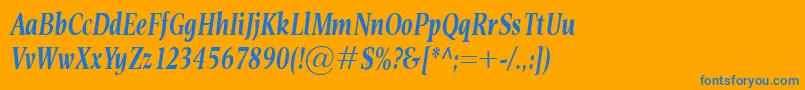 EsperantoCondBolditalic-Schriftart – Blaue Schriften auf orangefarbenem Hintergrund